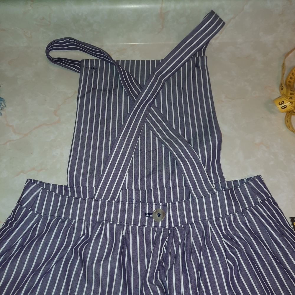 Striped Wide-Leg Overalls - Black & White - Picture 7 of 9